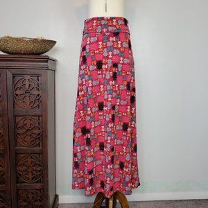 LuLaRoe Pink Taupe Green Yellow Indian Print Maxi Skirt Pink Size XS